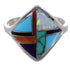 Multicolor Inlay Southwestern Silver Ring Size 6-1/2 EX51446
